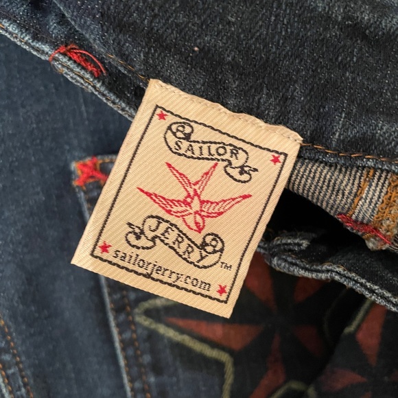 Vintage Sailor Jerry Tattoo Lowrise Bell Bottom Jeans NWOT - Picture 11 of 12
